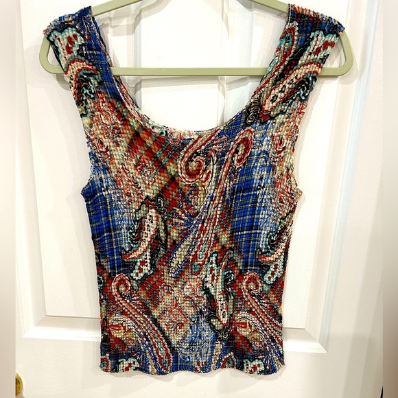 Nicola Colorful Paisley and Plaid Sleeveless Top very stretchy y2k print retro - Picture 1 of 5